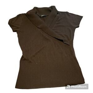 BCX Juniors Large Brown Short Sleeve V-neck Knit Shirt